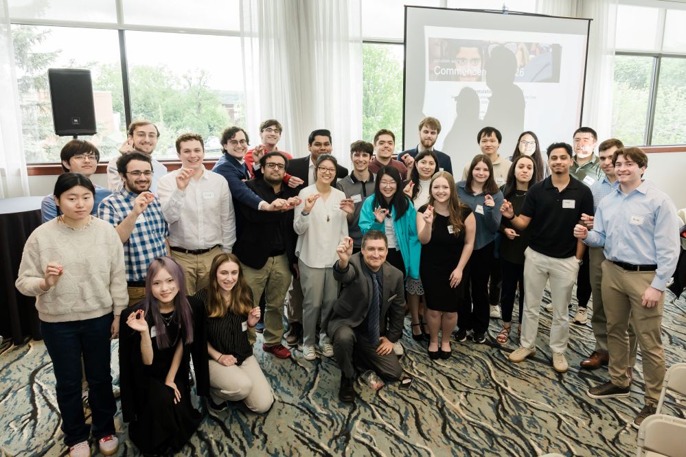 Students and Prof. Radke posing with the Engineering Probability dice.